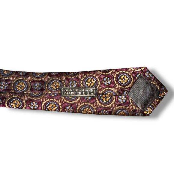 JZ Richards Boulder Burgundy & Gold Geometric Handmade in USA Silk Neck Tie - Picture 4 of 4